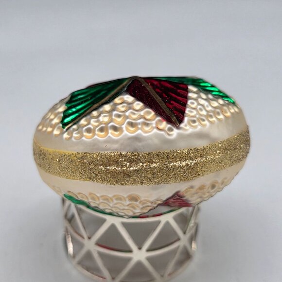 Inge Glas Round Indent Poinsettia German Glass Christmas Ornament 2.5" - Picture 5 of 6